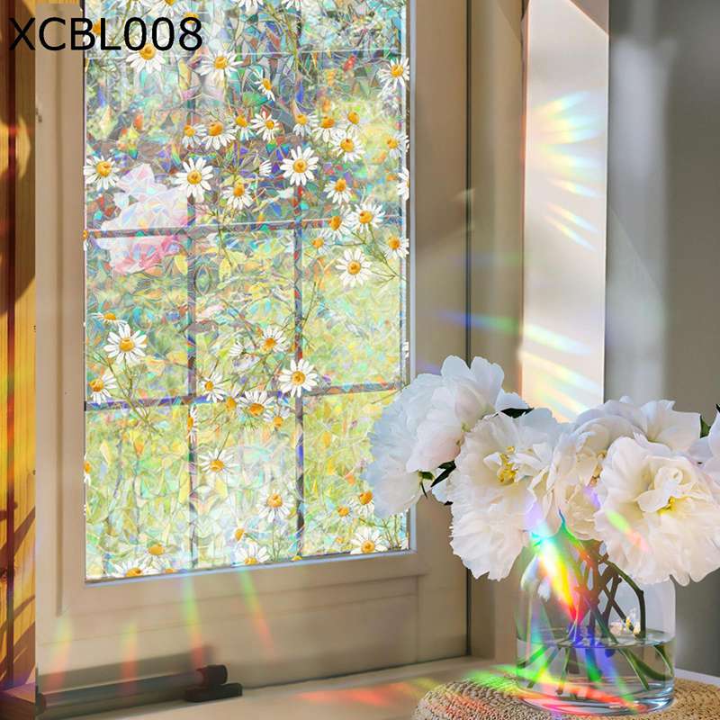 窓用フィルム ヒナギク柄 断熱ガラスシート 虹色の輝き キラキラ はがせる 水だけで貼れる 目隠しシート 日よけ uvカット 暑さ対策 すりガラス風シート バス 寝室 お風呂 インテリア 装飾 窓目隠し