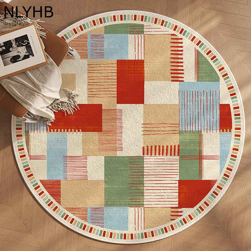 6帖用（261 cm×352 cm） - 円形カーペット ゲーミングマット 足元パッド フロアマット 絨毯 カラフル 格子 大判ラグ 床傷防止 椅子の下に敷く 防滑 吸音 洗濯可能 敷物 オールシーズン やわらか テーブルの下 安定感