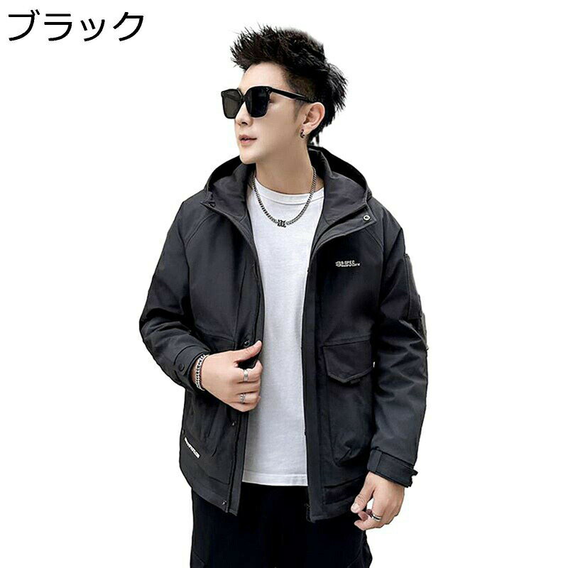 Jumper, Blouson - 中綿ジャケット メンズ カーゴジャケット 冬 綿入れ コート 厚手 おしゃれ フード付き ジャンパー あったか 防寒着 アウター カジュアル 普段使い アウトドア ウオーキング 大きいサイズ