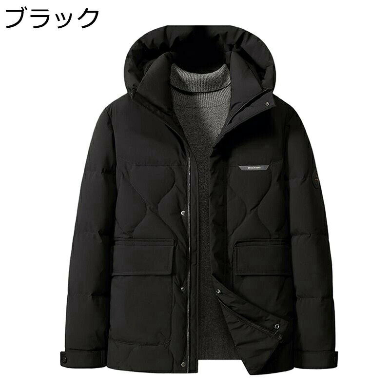 樂天商城 - ダウンジャケット メンズ ショート丈 ダウンコート 秋冬 フード付き おしゃれ 腕章 大きいサイズ ゆったり 厚手 防寒 保温 アウトドア カジュアル 冬用ジャケット 冬物