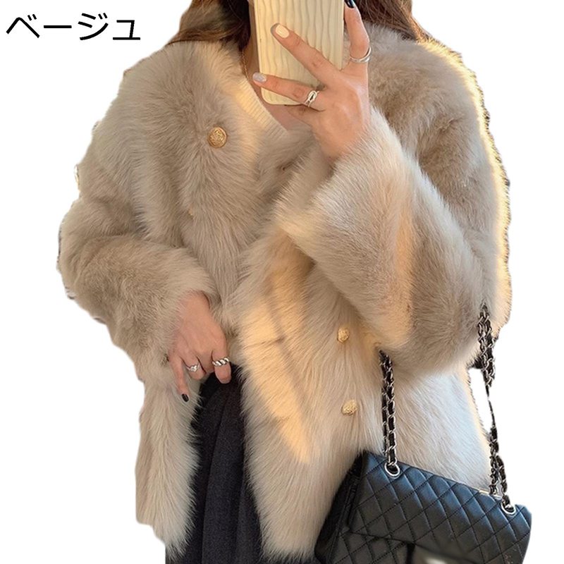 Rakuten - ファージャケット エコファー レディース ファーコート フェイクファーコート ラウンドネック エコファー 秋冬着 ショート 毛皮ケープ 着やせ 防寒アウター もふもふ ボアコート 羽織り エレガント オフィス 演奏会