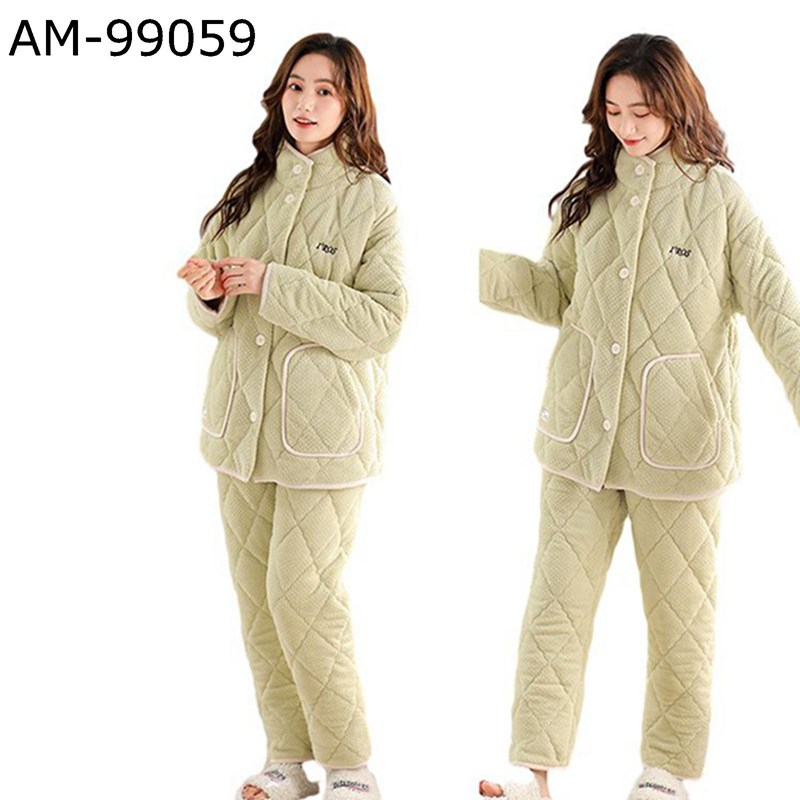 上下set 中綿パジャマ ルームウェア 寝巻き レディース キルティング 暖かい ぱじゃま 厚手 ふわふわ 前開き かわいい サイドポケット 柔らかい ゆったり シンプル 便利服 ナイトウェア 秋 冬