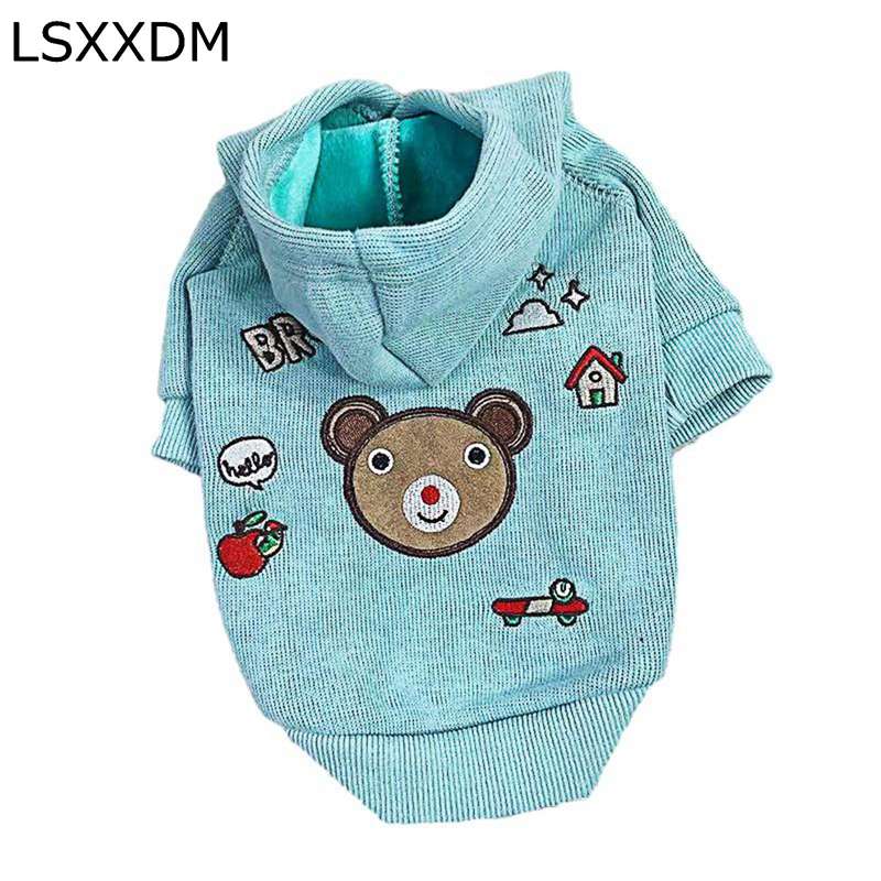 ペット服 犬の服 犬服 猫服 秋冬服 ニットセーター コーデュロイ フード付き クマ柄 かわいい 裏起毛 暖かい 保温 ジャケット 中型犬 小型犬 ?外 軽量 着脱簡単 袖あり ブルー ピンク