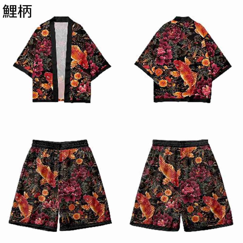 七分袖シャツ カーディガン メンズ カジュアルシャツ 羽織 甚平 和風シャツ 鯉柄 夏服 浴衣 軽量 ゆったり 3Dプリント 夏用 薄手 着物 速乾 通気性 花火大会 お祭り