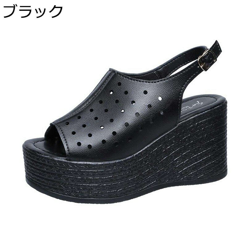 大きいサイズ サンダル レディース アンクルストラップ オープントゥ 透かし彫り 8cmヒール 春夏秋 ハイヒール 耐摩耗性 通気 防滑 PU..