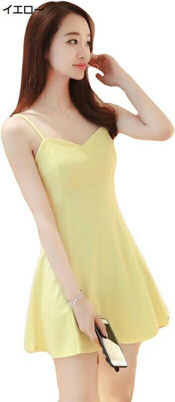 レディース キャミソール ドレス ワンピース タンクトップ ノースリーブ ミニワンピース 修身 夏 水着 温泉 水着 Aライン ペチコート 可愛い ドレス シルエット