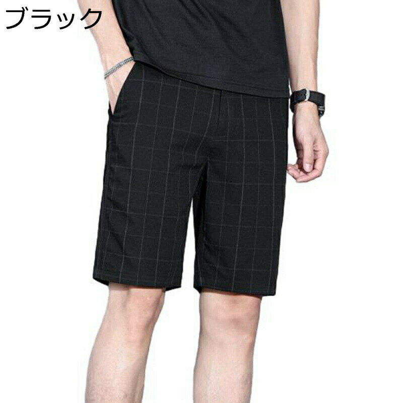チェク柄 スラックスショーツ スーツパンツ 5分丈 メンズ ショットパンツ ストレート 大きいサイズ 夏 ゴルフウェア シンプル ビジネスカジュアル ゆったり 紳士 短パン おしゃれ 通気 薄手(4.0)