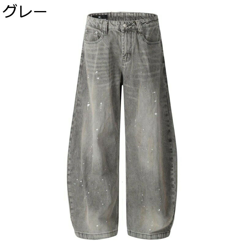 Rakuten - メンズ デニムパンツ ワイドパンツ ロングパンツ ウォッシュ加工 個性 印象派 ダンス ヒップポップ アメリカン ジーンズ gパン 四季 お洒落 軽量 窮屈感のない 日常 普段着 通学通勤 コーデやすい ストレッチ