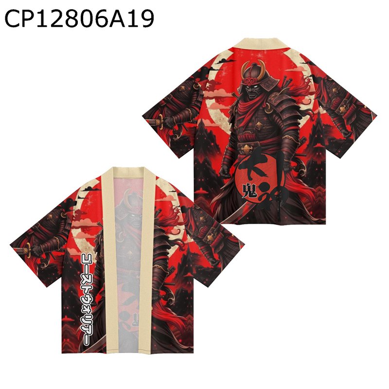 和柄カーディガン メンズ 羽織 和式パーカー 夏服 お祭り衣装 七分袖 鬼柄 かっこいい サムライ 開襟シャツ 透気性 早乾き プリント 冷房対策 日焼け防止 夏祭り 花火大会 ワイド トップス 着物