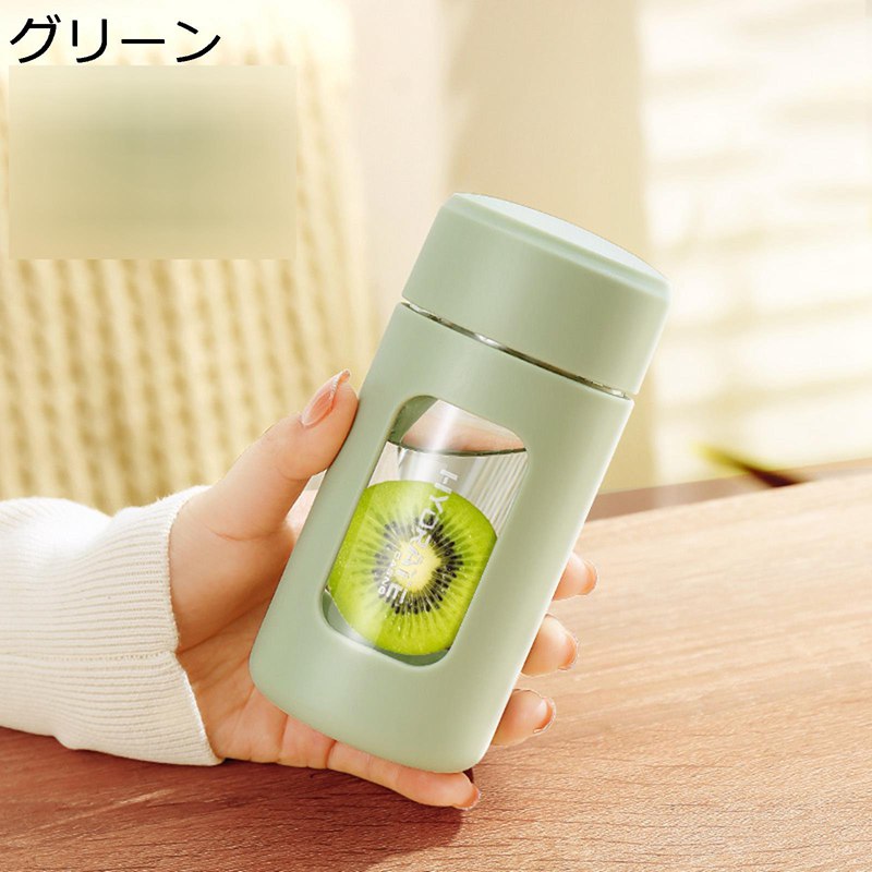 Other - ウォーターボトル 240ml ミニ 茶こし 380ml 460ml ガラス水筒 かわいい 小型 広口タイプ マグボトル ガラスマグカップ 蓋付き 直飲み 軽い 持ち運び 漏れなし 耐熱 ギフト オフィス アウトドア グリーン