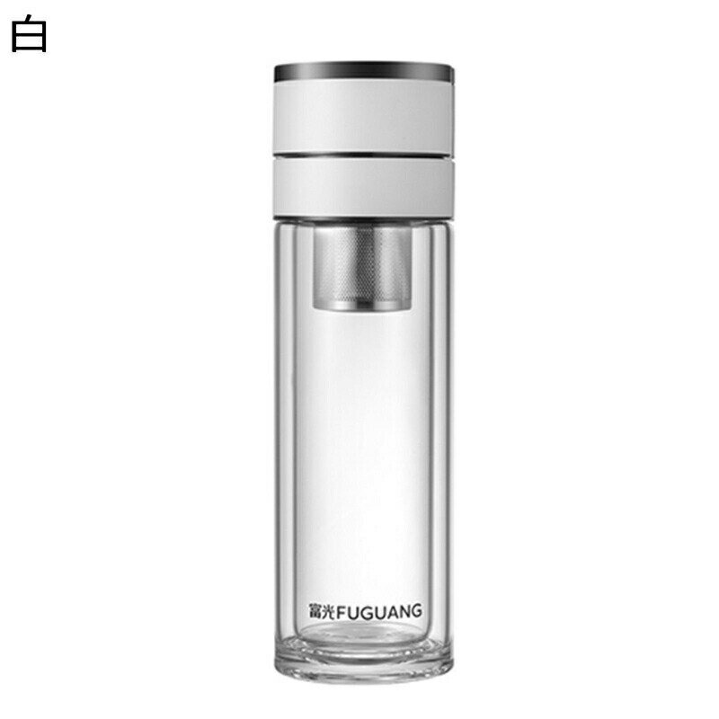 Other - ガラスボトル 二層構造 300ml 水筒 ワンタッチ式 ウォーターボトル 蓋付き 直飲み クリア 茶漉し付き 給水 保冷 保温 ビジネス 無鉛 高い密封性 携帯用 ファッション 男性用 お茶 父の日 部屋用 車載