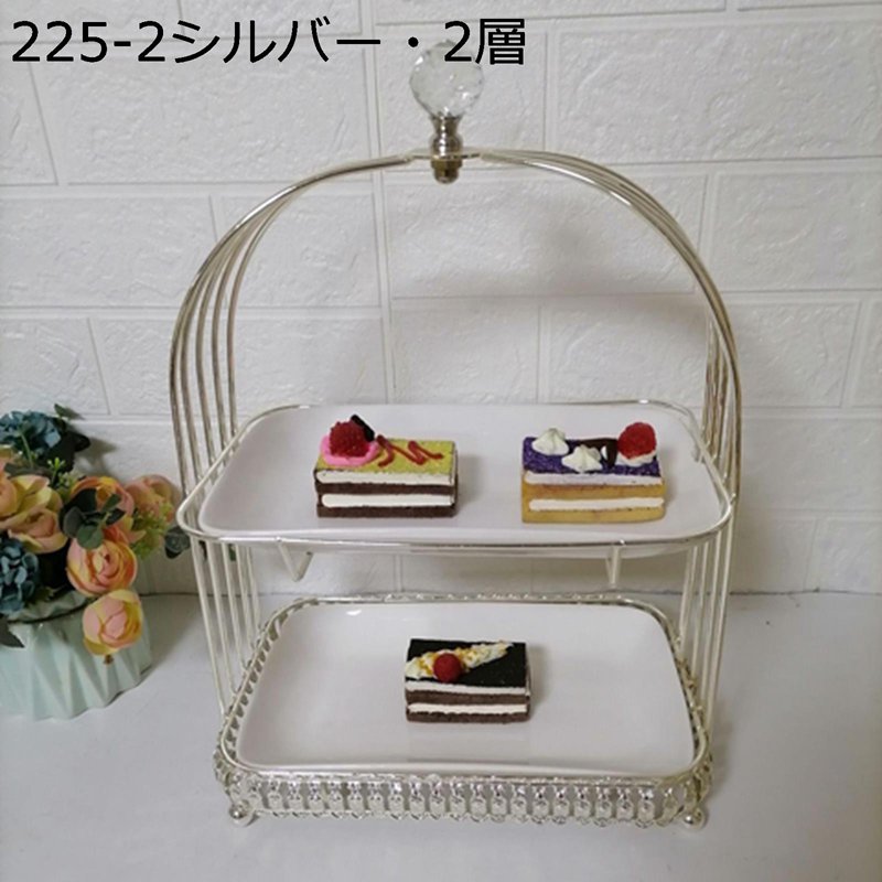 ケーキスタンド 鳥籠 四角形 ケーキ陳列台 セラミック カップケーキスタンド 3層 2...