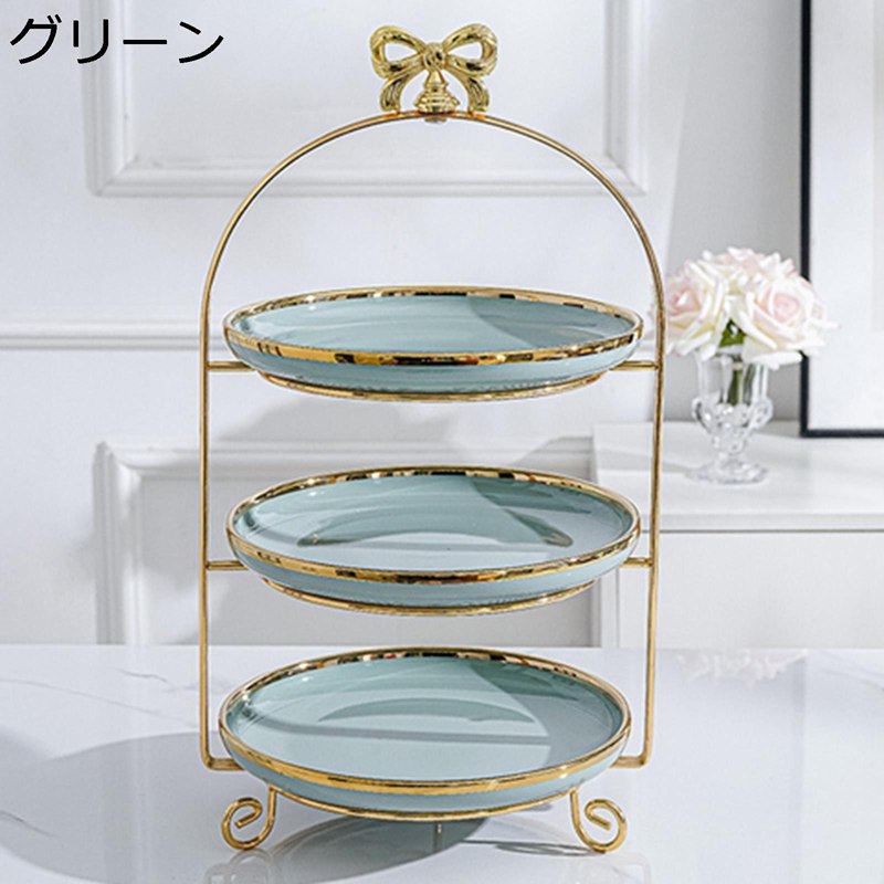 円形 ケーキスタンド セラミック 蝶結び カップケーキスタンド マーブル柄 展示ス...