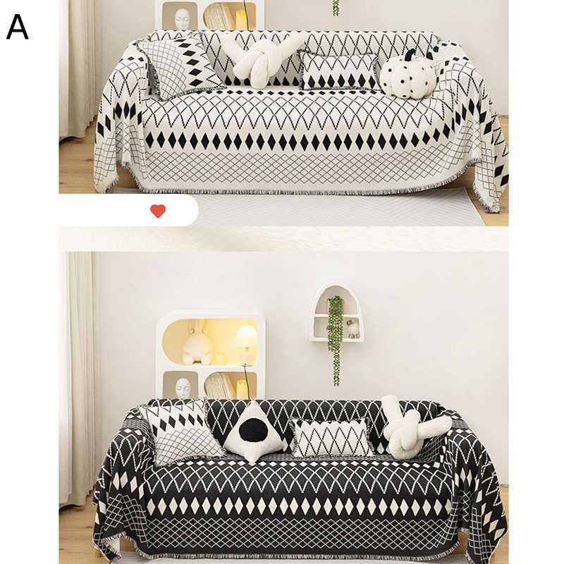 Rakuten - ソファーカバー 北欧風 マルチカバー 大判 保護カバー ブランケット ベッドカバー 1-3人掛け マルチクロス フリンジ付き 汚れ防止 防滑 ピクニックシート 洗える 春夏秋冬 シンプル 上品