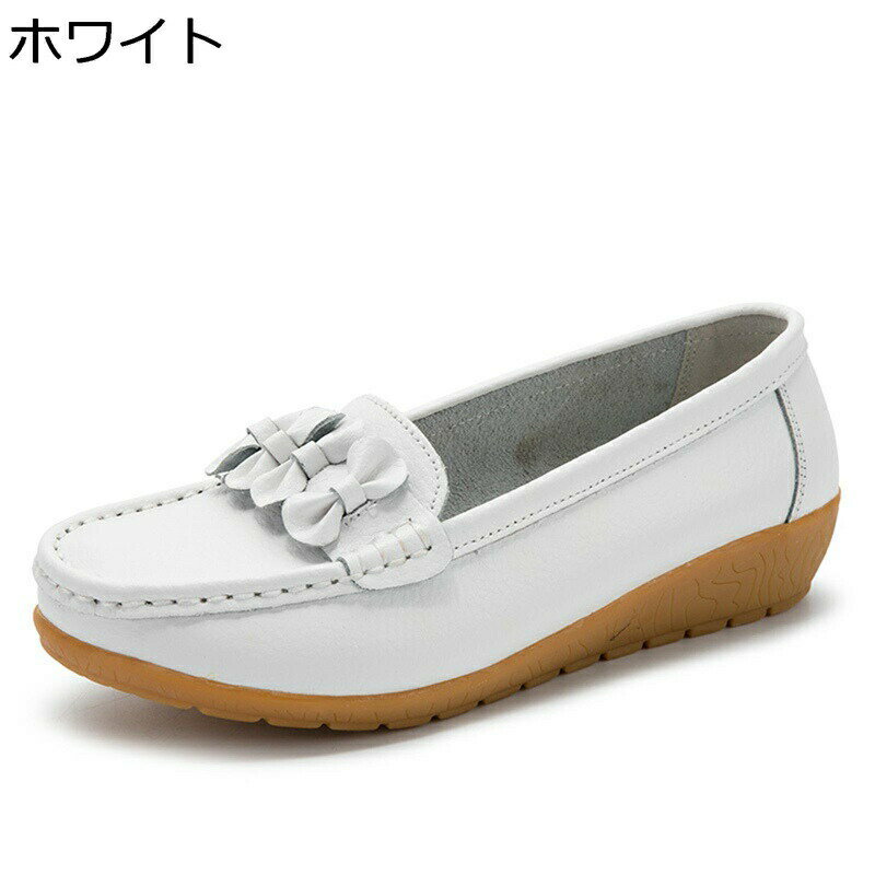 Shoes - モカシン レディース リボン ローファー スリッポン パンプス ウェッジヒール 大きいサイズ 歩きやすい 柔らか 軽量 疲れない 滑り止め 美脚 快適 通気 ママシューズ カジュアル 日常着用