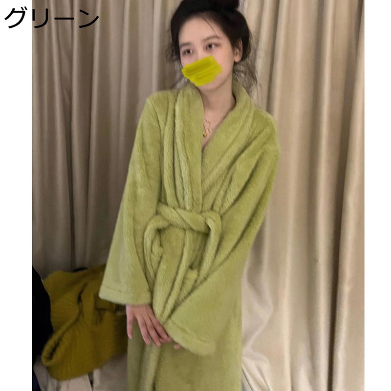 樂天商城 - ナイトガウン フランネル S-4XL 春秋 冬用 レディース グリーン 緑 バスローブ ネルパジャマ 便利服 無地 日常 ルームウェア ロング 男女通用 大きいサイズ 寝間着 ナイトウェア 通気性 肌触り ギフト