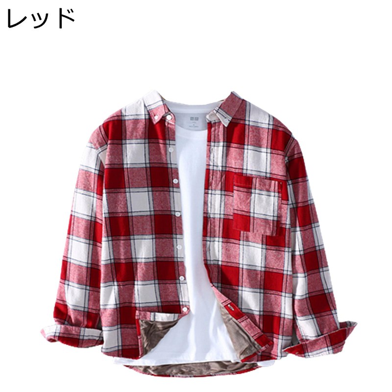 Casual Shirts - 裏起毛シャツ ボタンダウンシャツ メンズ カジュアルシャツ 長袖 ボア 厚手 暖かい 防寒 秋冬 おしゃれ チェック柄シャツ 開襟シャツ 保温シャツ 胸ポケット トップス レジャー 通勤通学 大きいサイズ