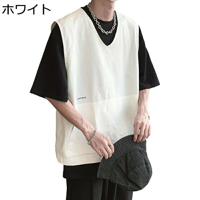 Vests - チョッキ ジレベスト 無袖パーカー プルオーバー メンズ 春服 夏服 重ね着 ノースリーブ 薄手 カジュアル Vネック 大きい ゆったり 着痩せ ファッション カッコイイ 快適 軽薄 通気吸汗