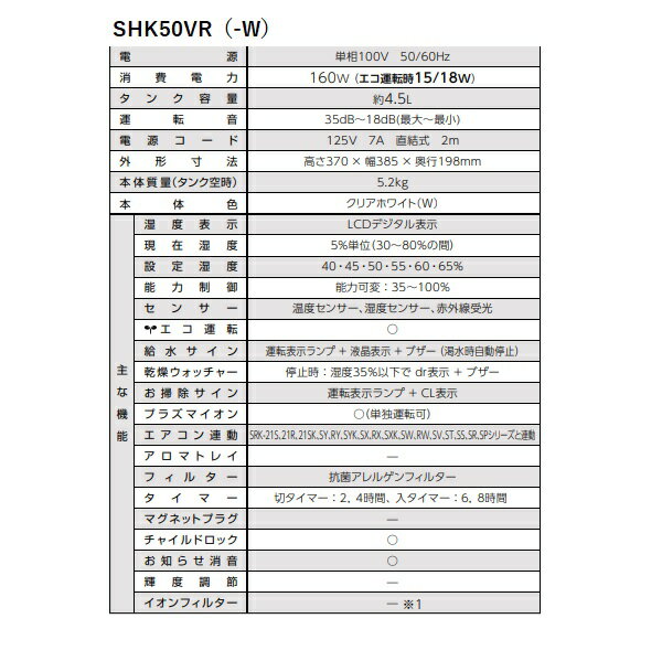 【最安値挑戦中！最大25倍】 三菱重工　SHK50VR-W　加湿器 ハイブリッド加熱気化式 ルーミスト 木造和室8.5畳 クリアホワイト