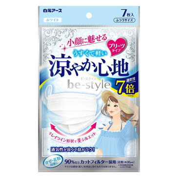 【在庫あり】◇ビースタイル プリーツタイプ 涼やか心地 ホワイト ふつうサイズ（7枚入） 【白元アース】【お一人様10個限り・複数回の注文はキャンセルさせていただく場合がございます】