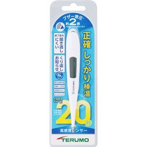 ※予告なくパッケージが変更する場合がございます。 【商品説明】 ●10分後の平衡温を平均約20秒で正確に検温 ・体温計の先端が小さく、熱応答が良好で、体温上昇に敏感に反応する高感度センサーを搭載。 ・膨大な体温データをもとに開発したテルモ独自のアルゴリズムで解析・予測。 ●本機種は音穴を追加することで、従来品（テルモ電子体温計C230）の約2倍の音圧を生じさせることができました。音圧、音の高さ（音程）、音色の3つの要素により人への聞こえ方が異なります。 ●より正確な測定には実測検温（約10分）をおすすめします。 ●認証番号：230AABZX00036 お試し用電池（LR41×2）を本体内部に内蔵 ※お試し用のため、寿命が短い場合があります。 ＜詳細＞ 電源電圧：DC3.0V（アルカリマンガン電池［LR41］2個） 測温範囲：32.0&#12316;42.0℃ 表示方式：液晶表示素子による3桁デジタル表示（最小表示単位：0.1℃） 【販売元】 テルモ株式会社 東京都渋谷区幡ヶ谷2丁目44番1号 【広告文責】 有限会社起福 TEL：072-626-3399 【区分】 電子体温計　