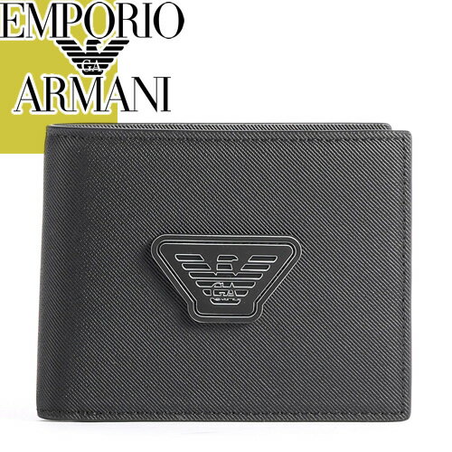 アルマーニ 財布（メンズ） エンポリオ アルマーニ EMPORIO ARMANI 財布 二つ折り財布 小銭入れあり メンズ イーグル ブランド プレゼント 黒 ブラック Y4R165 Y019V [S]