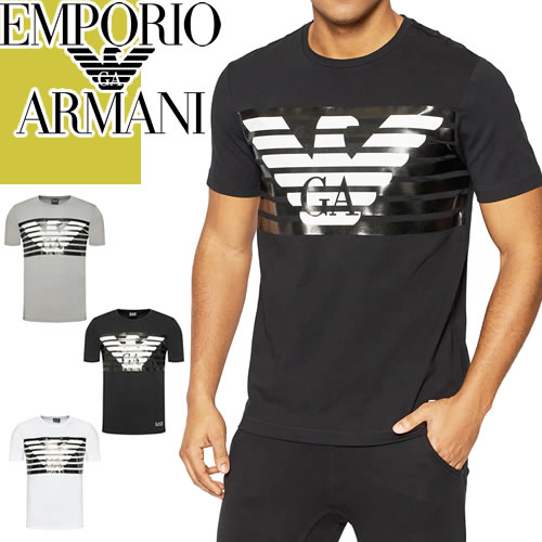 エンポリオ アルマーニ EMPORIO ARMANI EA7 Tシャツ 半袖 クルーネック 丸首 メンズ ロゴ コットン 大きいサイズ ブランド 白 黒 ホワイト ブラック グレー T-SHIRT 3LPT60 PJ3NZ ゆうパケ発送