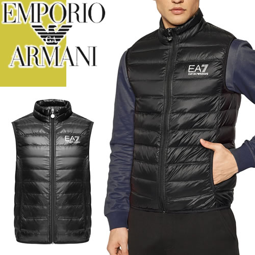 エンポリオ アルマーニ EMPORIO ARMANI EA7 ダウン ダウンベスト ライトダウン アウター インナーダウン メンズ 2023年秋冬新作 パッカブル 軽量 ワンポイント ロゴ ブランド 大きいサイズ 黒 ブラック PACKABLE CORE IDENTITY GILET 8NPQ01 PN29Z