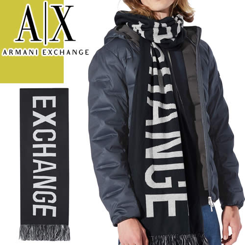 アルマーニ プレゼント メンズ（5000円程度） アルマーニ エクスチェンジ ARMANI EXCHANGE マフラー ストール メンズ ロゴ 防寒 ブランド プレゼント 黒 ブラック SCARF WITH FRINGE 6GZ42Q ZMS1Z [ゆうパケ発送]