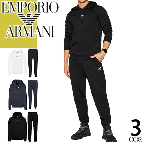 エンポリオ アルマーニ EMPORIO ARMANI EA7 セットアップ スウェット 上下 パーカー パンツ メンズ ロゴ 大きいサイズ ブランド 綿100 黒 紺 白 ブラック ネイビー ホワイト CORE IDENTITY COTTON TRACKSUIT 8NPV81 PJ05Z