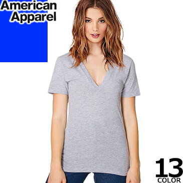 アメリカンアパレル Tシャツ レディース 半袖 無地 Vネック カジュアル スポーツ 大きいサイズ 白 黒 トップス American Apparel [メール便発送]