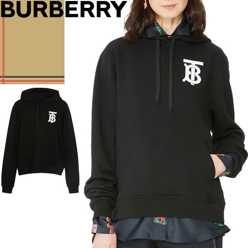 バーバリー BURBERRY パーカー フーディー プルオーバー スウェット レディース TBロゴ モノグラムモチーフ 大きめ おしゃれ ブランド 黒 ブラック Monogram Motif Cotton Hoodie 8024352 [S]