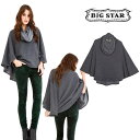 ビッグスター ポンチョ トップス スウェット レディース 秋冬 長袖 裏起毛 BIG STAR Morrow Cowlneck Poncho S