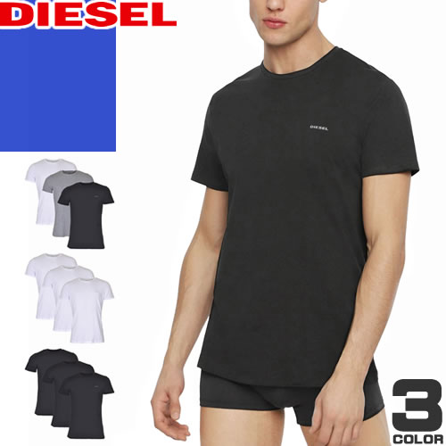 ディーゼル DIESEL Tシャツ 半袖 クルーネック 丸首 3枚セット メンズ コットン 無地 大きいサイズ ブランド プレゼント 黒 白 ブラック ホワイト グレー 3 PACK CREW NECK T-SHIRT 00SPDG 0AALW 