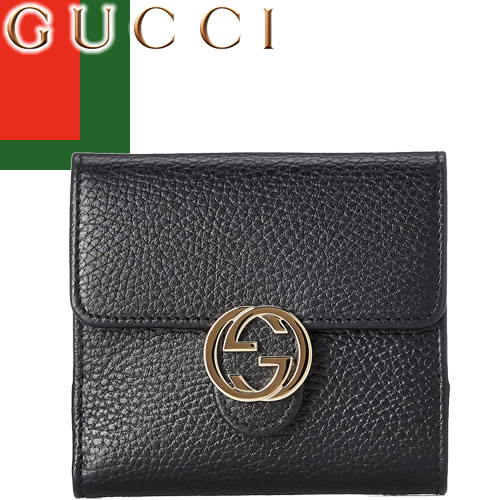 グッチ 財布（レディース） グッチ GUCCI 財布 二つ折り財布 ミニ財布 小銭入れあり レディース コンパクト インターロッキングG レザー 本革 ブランド プレゼント 黒色 ブラック GG INTERLOCKING WALLET 615525 CAO0G