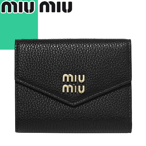 ミュウミュウ 財布（レディース） ミュウミュウ MIUMIU 財布 三つ折り財布 レディース ミニ財布 ミニウォレット メタルロゴ レザー ブランド かわいい 本革 コンパクト 黒 ブラック SMALL LEATHER WALLET 5MH040 2DT7