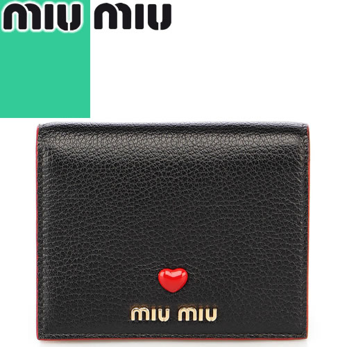 ミュウミュウ MIUMIU 財布 ミニ財布 二つ折り財布 レディース 2021年春夏新作 マドラス ラブ 小銭入れ付き ブランド 本革 コンパクト 黒 ブラック SMALL MADRAS LOVE LEATHER WALLET 5MV204 2BC3 [S]