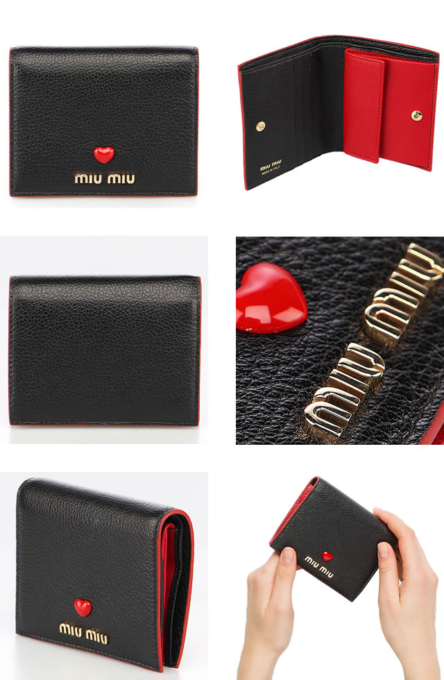 ミュウミュウ MIUMIU 財布 ミニ財布 二つ折り財布 レディース 2021年春夏新作 マドラス ラブ 小銭入れ付き ブランド 本革 コンパクト 黒 ブラック SMALL MADRAS LOVE LEATHER WALLET 5MV204 2BC3 [S]