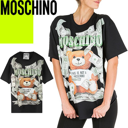 モスキーノ MOSCHINO Tシャツ レディース 半袖 クルーネック 丸首 オーバーサイズ ロゴT ゆったり カジュアル 大きいサイズ ブランド 綿100％ ブランド 黒 ブラック DOLLAR TEDDY BEAR T-SHIRT V0701 5440 [ゆうパケ発送]