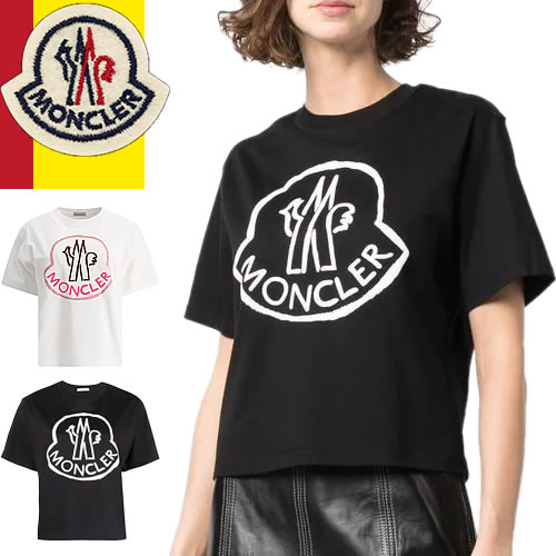 モンクレール MONCLER Tシャツ 半袖 クルーネック 丸首 レディース 2022年春夏新作 ロゴ コットン 大きいサイズ ブランド 黒 白 ブラック ホワイト 8C00009 829FB [ゆうパケ発送]