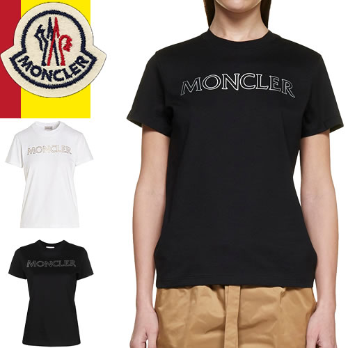 モンクレール MONCLER Tシャツ 半袖 クルーネック 丸首 レディース 2022年春夏新作 ロゴ コットン 大きいサイズ ブランド 白 黒 ホワイト ブラック 8C00013 829FB [ゆうパケ発送]