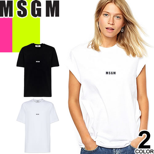 [最終SALE16,500円→9,869円] MSGM エムエスジーエム Tシャツ レディース 半袖 2019年春夏新作 ロゴ プリント 白 黒 ホワイト ブラック ブランド 綿100% おしゃれ 2641MDM100 [ネコポス発送]