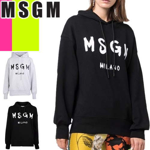 エムエスジーエム MSGM パーカー プルオーバー スウェット レディース ロゴ オーバーサイズ ブランド 黒 ブラック グレー BRUSHED LOGO HOODIE 2000MDM515