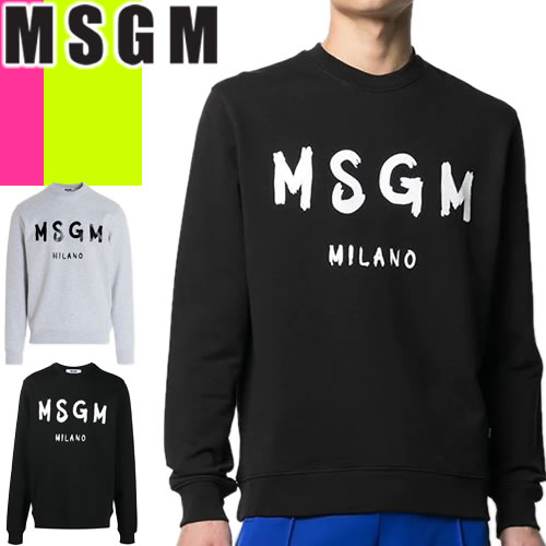 エムエスジーエム トレーナー メンズ エムエスジーエム MSGM トレーナー プルオーバー スウェット メンズ クルーネック ペイント ロゴ 綿100% 大きいサイズ ブランド 黒 ブラック グレー BRUSHED LOGO SWEATSHIRT 2000MM513