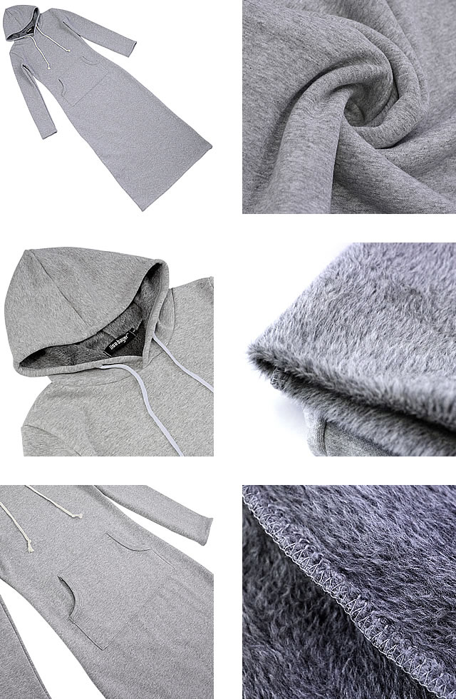 [在庫限りの最終SALE][送料無料] マキシワンピ スウェット ワンピ ワンピース 秋冬 長袖 無地 裏起毛 タイト ロングスカート スカート 大きいサイズ フード パーカー [S]