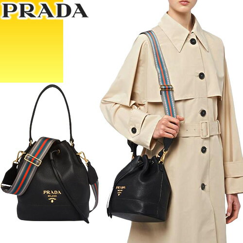 プラダ PRADA バッグ ショルダーバッグ レディース ヴィッテロ ダイノ VITELLO DAINO バケット 巾着 メタルロゴ レザー 革 本革 ブランド 斜めがけ 大人 2way 黒 ブラック 1BE018 2BBE