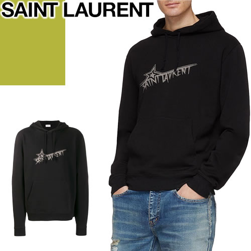 サンローラン パリ SAINT LAURENT PARIS パーカー プルオーバー フーディー スウェット メンズ コットン 大きいサイズ ブランド 黒 ブラック STAR HOODIE 575525 YBJN2