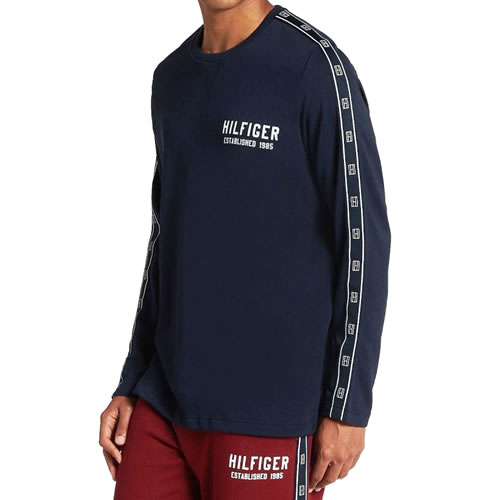 トミーヒルフィガー TOMMY HILFIGER ロンT 長袖Tシャツ メンズクルーネック 丸首 袖ライン ブランド 大きいサイズ かっこいい 白 紺 ホワイト ネイビー LONG SLEEVE CREWNECK 09T4087 [メール便発送]