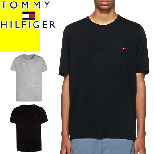 トミーヒルフィガー TOMMY HILFIGER Tシャツ 半袖 メンズ クルーネック 丸首 ロゴ 刺繍 ワンポイント コットン100% 大きいサイズ ブランド プレゼント 黒 ブラック グレー 09T4135 [メール便発送]