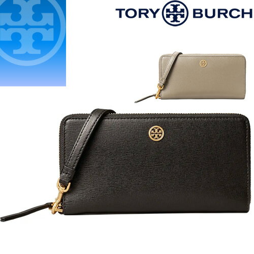 トリーバーチ 長財布 レディース トリーバーチ TORY BURCH 財布 長財布 ロビンソン レディース 2023年秋冬新作 ラウンドファスナー ストラップ付 ブランド 大容量 本革 黒 ブラック グレー ROBINSON ZIP CONTINENTAL WALLET 84066